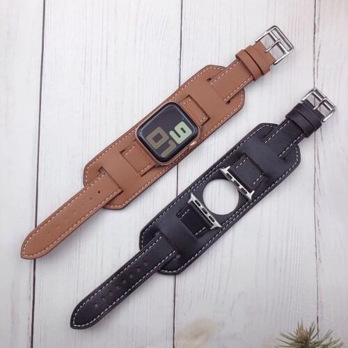 Series 5 4 3 2 1 Genuine For Apple Watch band Leather Loop 42mm 38mm 40mm 44mm link bracelet For iWatch strap with Connector