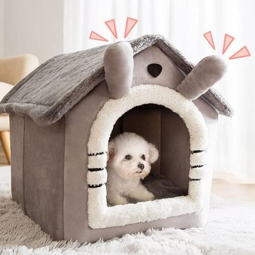 Warmer Dog House Kennel Soft Pet Bed Small Cat Tent Indoor Semi-enclosed Plush Sponge Removable Pet Sleeping Resting Nest Basket