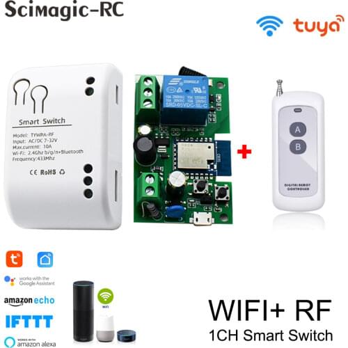 Switch WIFI 1CH RF Receiver 12V 24V 7-32V Relay Module Tuya Smart Life APP Wireless Remote Control Garage Door Opener Alexa