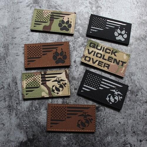 USMC Marines IR Laser Engraving Velcro Patch Reflective Flag Bear Claw Camo Nylon Armband Tactical Chapter US Flag Badge
