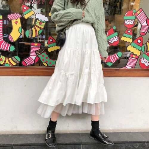 2021 Summer New Arrival Korean Simple White Elastic High Waist Slimming Casual Sweet Loose Women A-line Long Skirt Free Shipping