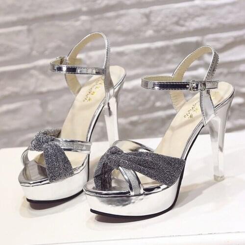 Summer new hot sale bow 12CM fish mouth sandals temperament nightclub sexy waterproof platform high heels