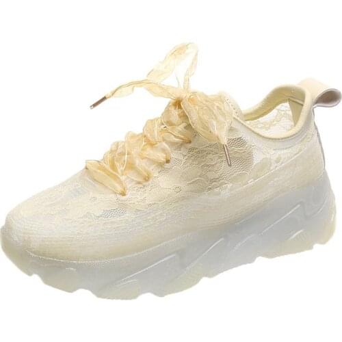 2021 Summer Chunky Sneakers Women Platform Chunky Shoes Casual Breathable Lightweight Comfortable Lace-Up Sport Shoes