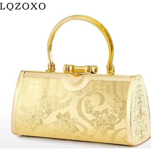 Heart Diamonds Women Handbags Metal Golden Chain Shoulder Day Clutch Bucket Wedding Bridal Evening Bags Holder