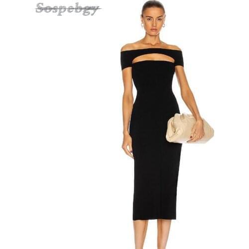 Summer Womens Clothes Short Sleeve Bodycon Bandage Dress 2021 New One word collar Hollow Celebrity Evening Runway Party Dresses