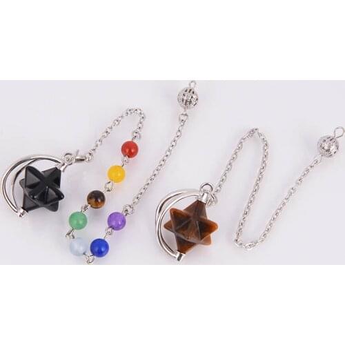 2019 Reiki Healing 7 Chakra Natural Stone Pendulum for Dowsing Star White Pink Crystal Obsidian Pendants D287C