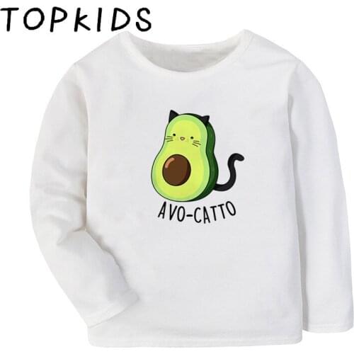2021 Kids Cute Avocado Cat Vegan Cartoon Print Funny T-shirt Children Casual Tops Baby Boys Girls Long Sleeve T shirt,LKP5352