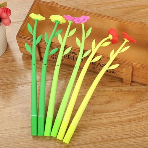 5pc Simulation Camellia Gel Pen Cartoon Learning Stationery Cute Decorative Flower Pen Personality Office Black Water-Based Pen