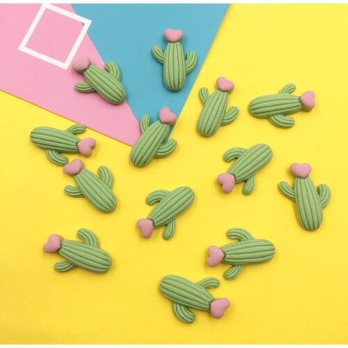 50Pcs Kawaii Heart Cactus Flat back Resin Cabochon Scrapbooking For Phone Decor Embellishments DIY Accessories 20*25mm