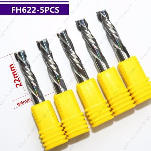5PCS-Up &Down Cut 6MMx22MM- 2 Flutes Solid Carbide CNC End mill Bit Compression Cutter,Tungsten End Milling woodworking Tools