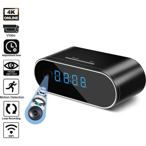 4K WiFi Camera Alarm Clock Night Vision Motion Detection Loop Recording Wireless Security Camera for Home Surveillance