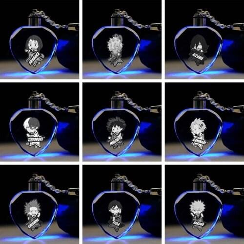 My Hero Academia Heart shaped Anime LED Key Chains Keyring Crystal Toy Keychain Light Keyholder Unisex Gifts