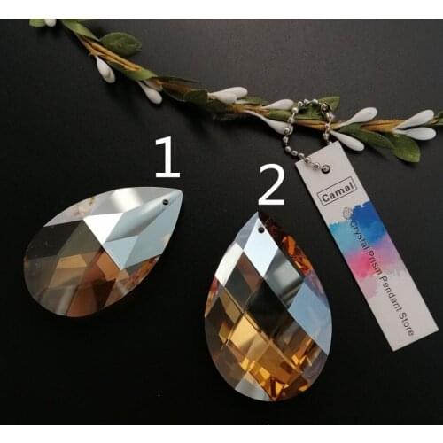 Camal 2pcs 60mm Gold Champagne WaterDrops/Grid K9 Crystal Pendant Prisms Chandelier SunCatcher Lighting Parts Hanging Home Decor