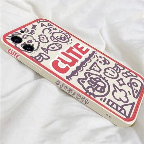 Rectangle Cat Fish Cute Pattern Phone Case For iPhone 12 Pro Max 11 X XS XR XSMAX SE2020 8 8Plus 7 7Plus 6S Plus Silicone Cover