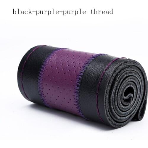 Car Steering Wheel Cover of Genuine Leather with hole Braid With red Needle Thread Fashion for universial Car Interior Accessory