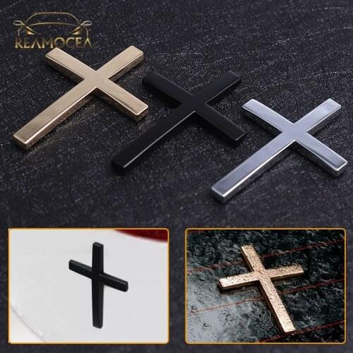 Reamocea Black Gold Car Accessories Emblem Motorcycle Badge Logo Jesus Christian Religious Decals Cross Chrome 3D Metal Sticker