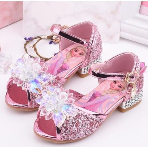 Disney Children Princess Sandals Girls Frozen Sandals High Heel Glitter Shiny Rhinestone Enfants Fille Female Party Dress Shoes