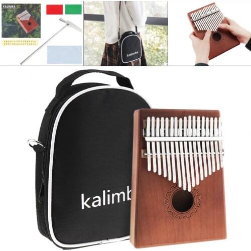 17 Key Kalimba Single Board Mahogany Thumb Finger Piano Set Mbira Mini Keyboard Instrument with Bag and Complete Accessories