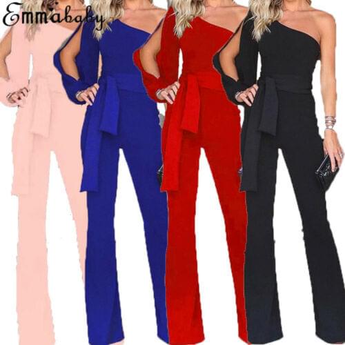 Sexy Womens Ladys Summer Fashion Cool Killer legs One Shoulder Long Sleeve Bandage Solid Brief Plain Jumpsuit Romper Playsuit