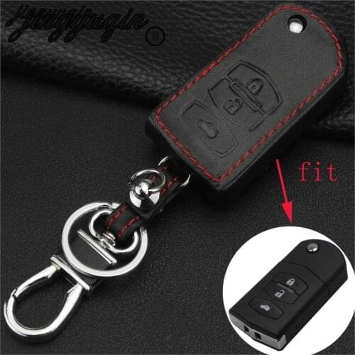 Jingyuqin 3 Button Leather Remote Fob Car Key Case Cover For Mazda 2 3 5 6 RX8 MX5 Flip Remote Key Bag Case Car styling Keychain