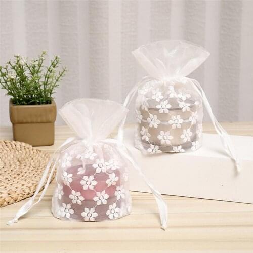 20Pcs Lace Drawstring Gift Bag for Wedding Mesh Drawstring Gift Pouch Party DIY Craft White Organza Biscuit Chocolate Storage Ba