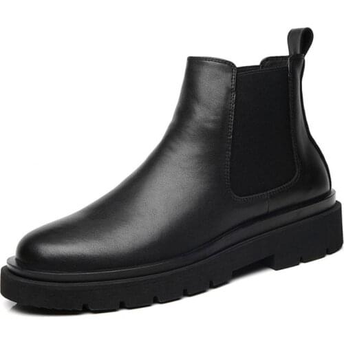Men Genuine Leather Chelsea Boots Waterproof Snow Boots Luxury Brand Male Winter Fleece Warm Shoes Cowhide Platform Ankle Boots