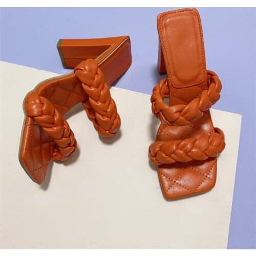 Weave Style Women Slippers Ladies Mules Shoes Fashion Thick High Heels Gladiator Sandals Outdoor Beach Slides Female Slippers