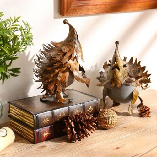 Creative Wrought Iron Hedgehog Ornaments Crafts Decoration Home Livingroom Desktop Metal Animal Figurines Artwork Accessories