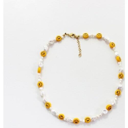 Necklace women fashion design smiley face pearl necklace baroque pearl collarbone chain jewelry