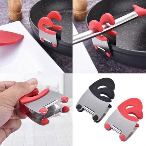 80D 1PC Stainless Steel Pot Pan Holder Spatula Clip Spoon Rest Pots Clip Kitchen Spoon Holder Spatula Storage Rack Kitchen Tool