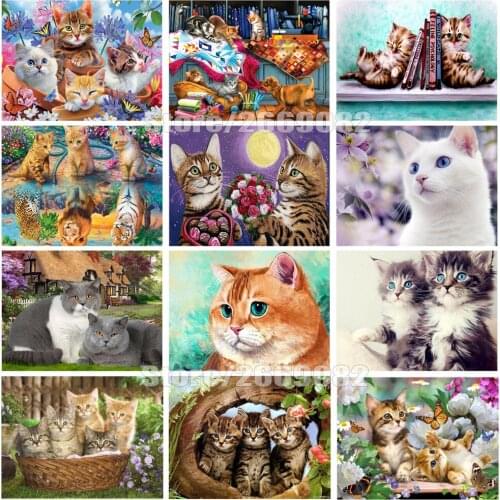 Full Drill Square Diamond Painting Cross Stitch Cat 5d Diamond Mosaic Art Diamond Embroidery Animal Rhinestone Picture TT1202