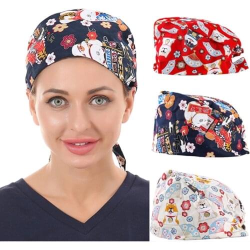 Adjustable Scrup Hats with Tie Back Working Cap Clinic Nurse with Sweatband for Women Men Working Head Cover
