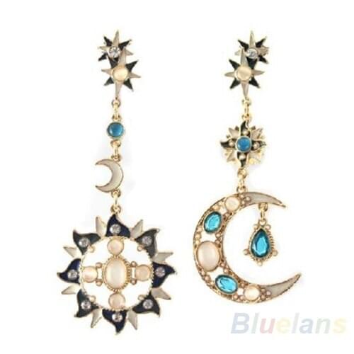 New Style Fashion Star Sun Moon Rhinestone Crystal Stud Dangle Pretty Earrings for women 08SU