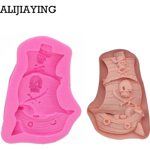 M0156 Cartoon Sea Rover skull & Pirate Ship Silicone Fondant Soap 3D Cake Mold Cupcake Jelly Candy Chocolate Decoration Tools