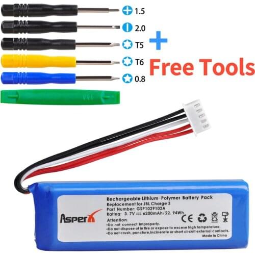 AsperX 3.7V 6200mAh Battery Bateria GSP1029102A for JBL Charge 3