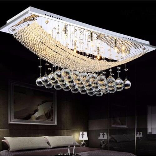 Modern K9 crystal chandeliers lamp stainless steel rectangular Living Room chandelier lights hanging LED lighting