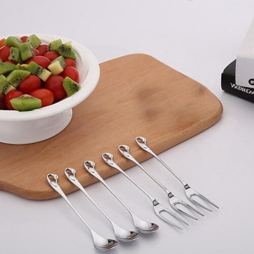 1Pc Zinc Alloy Swan Fruit Fork Coffee Spoon Western Style Tableware Two Tooth Fruit Fork Kitchen Supplies