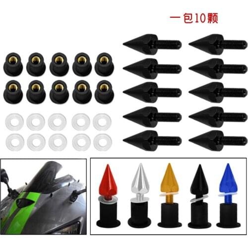 Universal 10 Pcs Windscreen Spike Bolts M5 Screw Well Nuts Windshield Street bike Cruiser Chopper Cafe Racer Old School Bobber