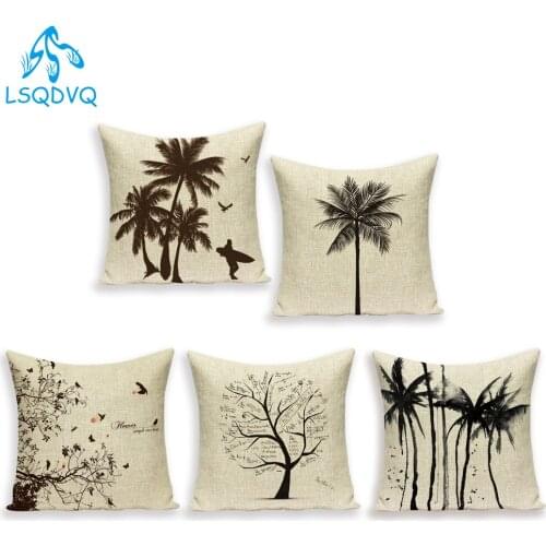 Vintage Style Black Brown Leaf Trees Throw Pillows Case Sofa Home Polyester Cushion Covers for Car Living Room Decoration