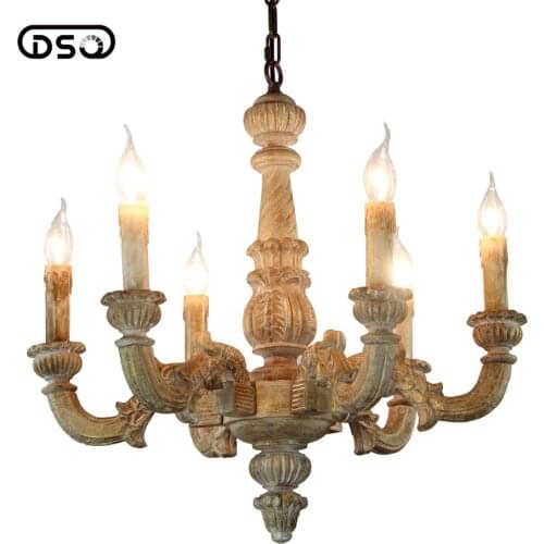 Vintage Amercian Rustic Wooden Chandelier Lamp Living Hotel and Bedroom Ceiling Light Fixture Chandeliers