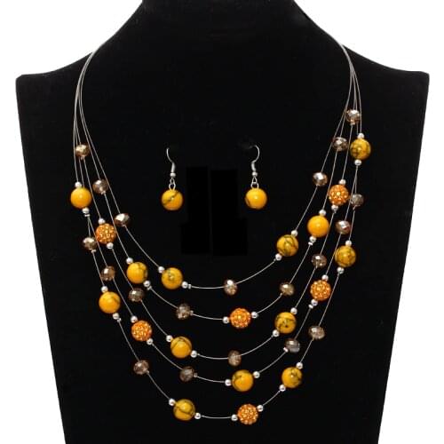 Orange Ball Jewelry Sets Multi-layer Bohemia Beads Statement Necklace Ball Dangle Earrings For Women Costume Jewelry