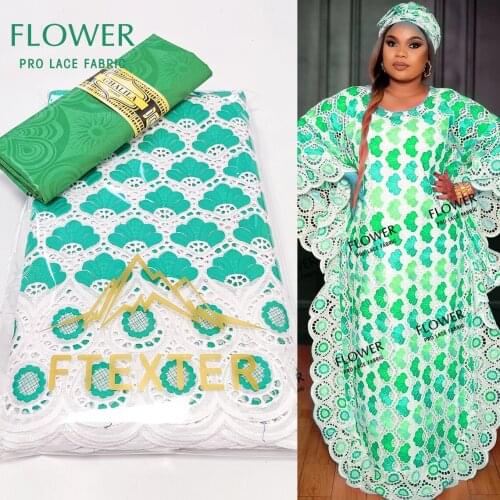 Green 2.5+2.5 Yards Dry Lace With Bazin Riche Lace Fabrics 2021 Africa Dry Lace Rhinestones And Embroidered Basin Riche Fabric