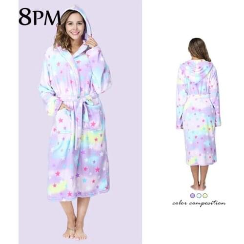 Women Lightweight Plush Warm Bathrobe With Hood Soft Coral Velvet Bathrobe Cartoon Cute Flannel Nightgown Sleepwear Robes ouc507