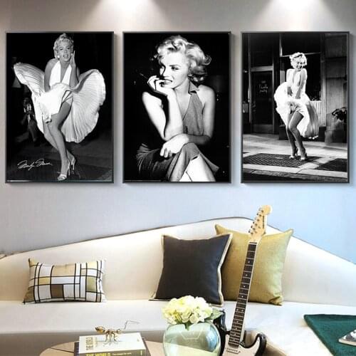 Famous Marilyn Monroe Black and White Canvas Painting Vintage Posters Prints Wall Art Picture for Living Room Home Decor Cuadros