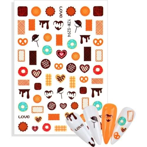 1 Sheet Nail Chocolate Chip Cookies 3D Back Glue Nail Art Stickers Christmas Decals For Nails Foil Decorations Decal Tools