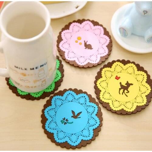 Silicone Dining Table Placemat Coaster Kitchen Accessories Mat Cup Bar Mug Cartoon Animal Drink Pads