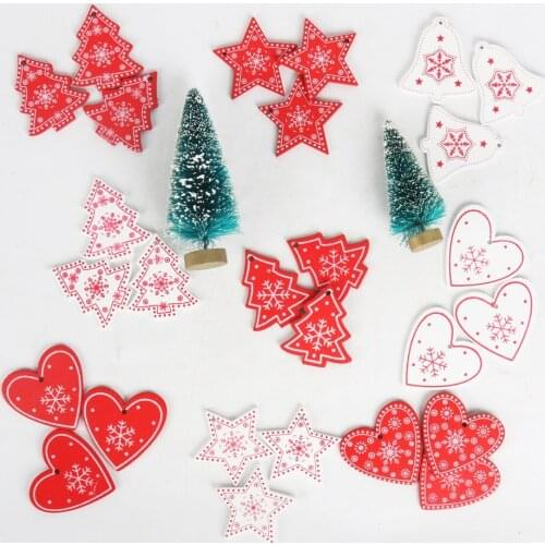 10pcs DIY White&Red Tree/Heart/Star Wooden Pendants Ornaments For Christmas Party Xmas Tree Ornaments Kids Gifts Decorations