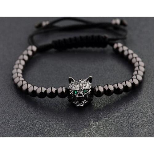 2020 Bracelet For Men Domineering Wolf Head Bear Head Bracelet Inlaid Zircon Ball Beaded Bracelet
