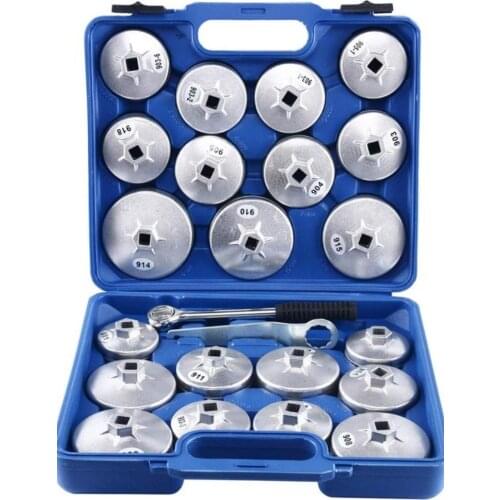 23pcs Aluminum Alloy Cup Type Oil Filter Cap Wrench Socket Removal Tool Set 1/2"