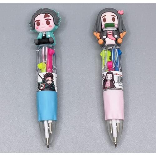 4 Color Anime Ballpoint Pen Demon Slayer Kimetsu No Yaiba Tanjirou Nezuko Multicolor Pen Students Stationery Childrens Prizes